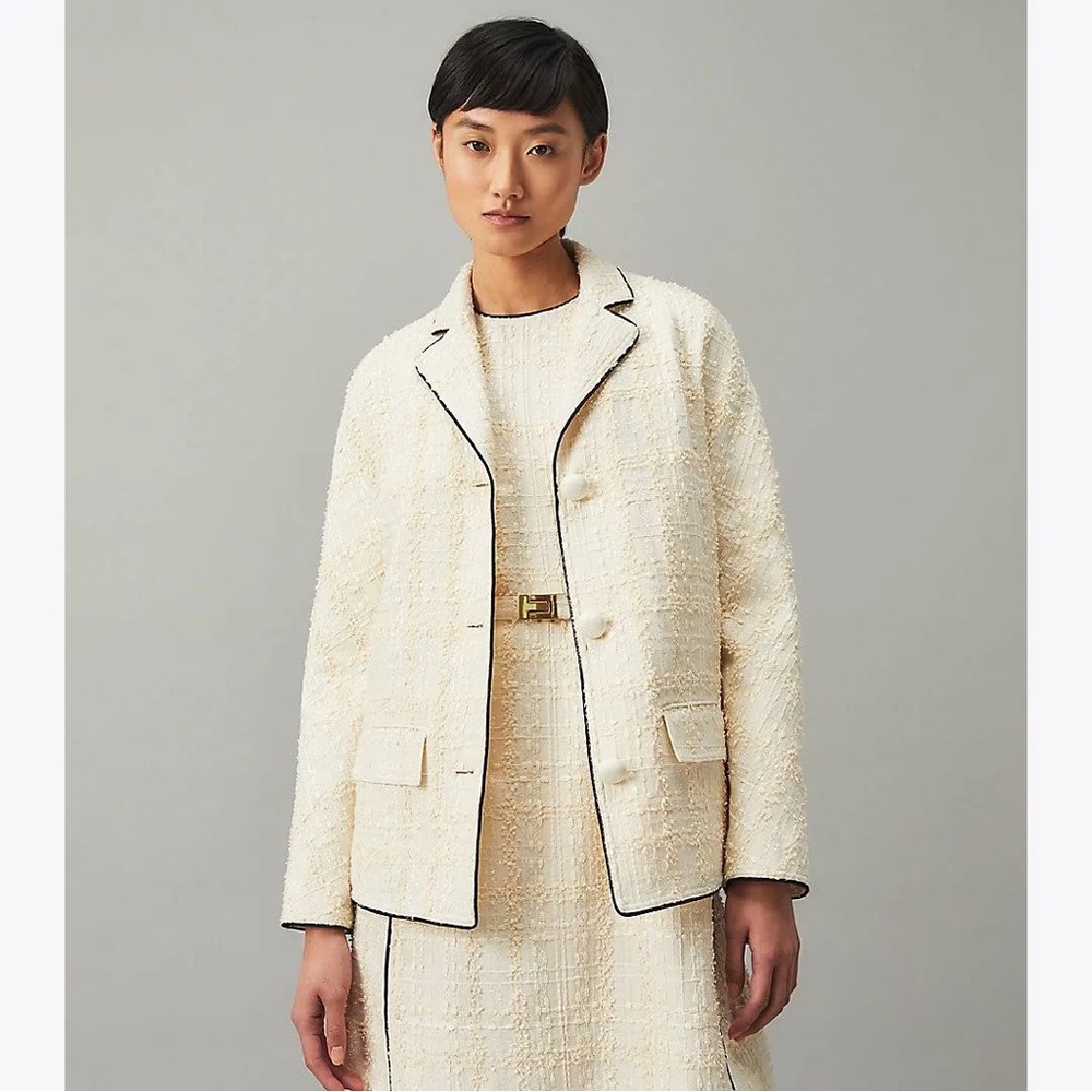 Tory Burch Plaid Tweed Jacket Ivory NWT Size 10